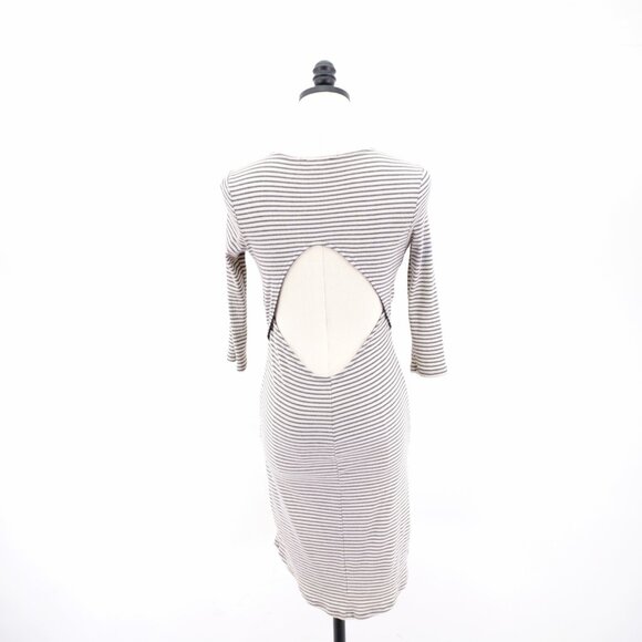 Charlotte Russe Small Cream Gray Striped Ribbed Cotton Sweater Dress Scoop Neck - Picture 4 of 7